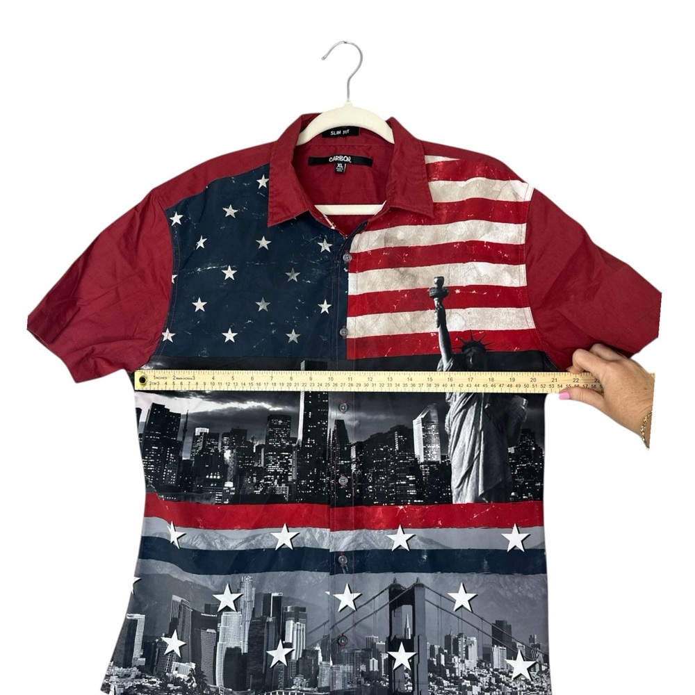 Carbon Men's Button Up Shirt‎ XL USA NYC Libery America 4th July Patriotic - Picture 3 of 6